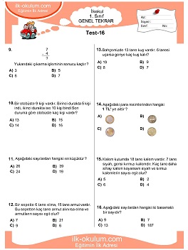 ilkokul 1. Sınıf Genel Tekrar Testleri 